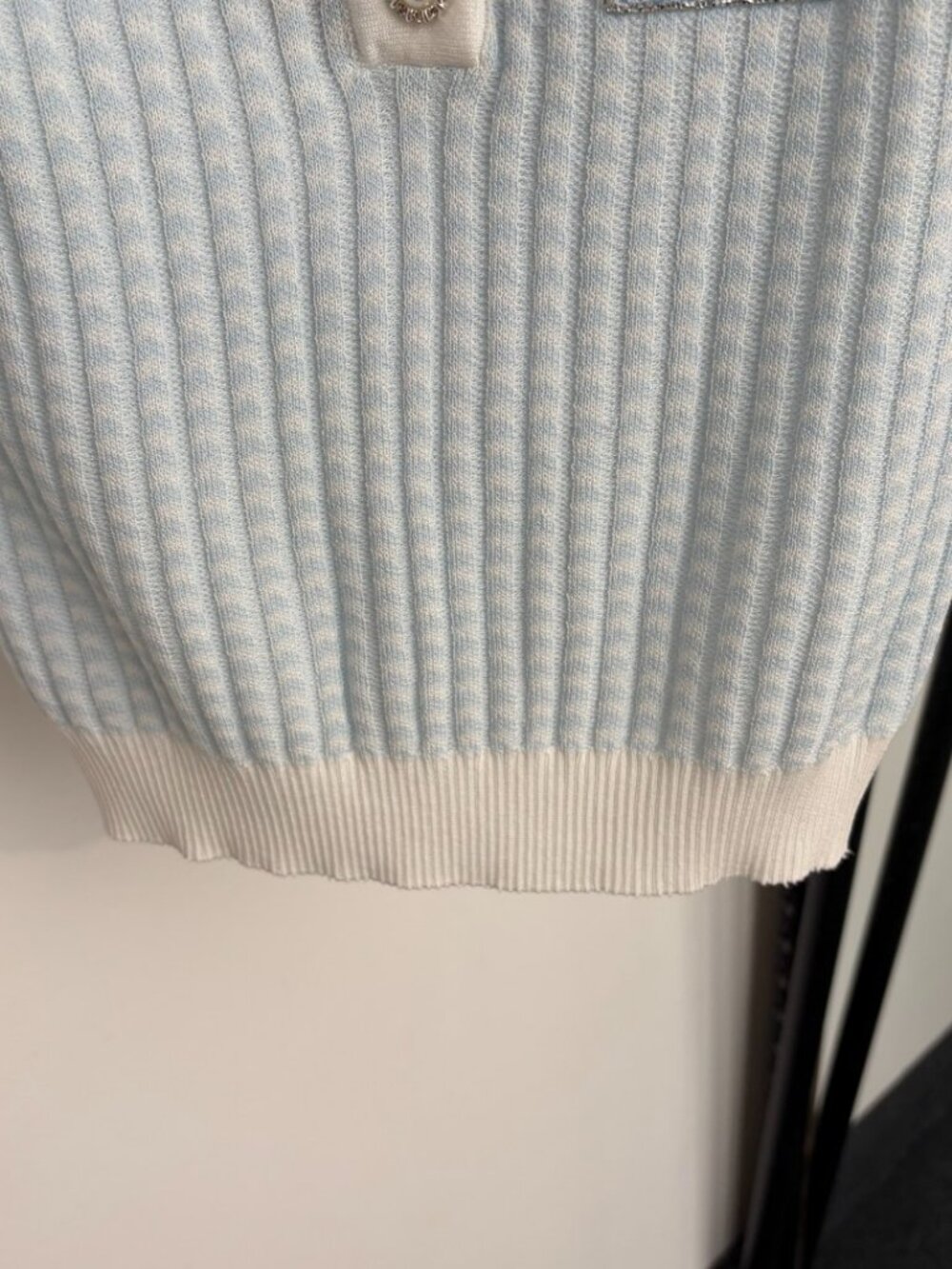 Miu Miu Light Blue Diamond-Embellished Collared Knit Tank Top - Picture 3 of 9